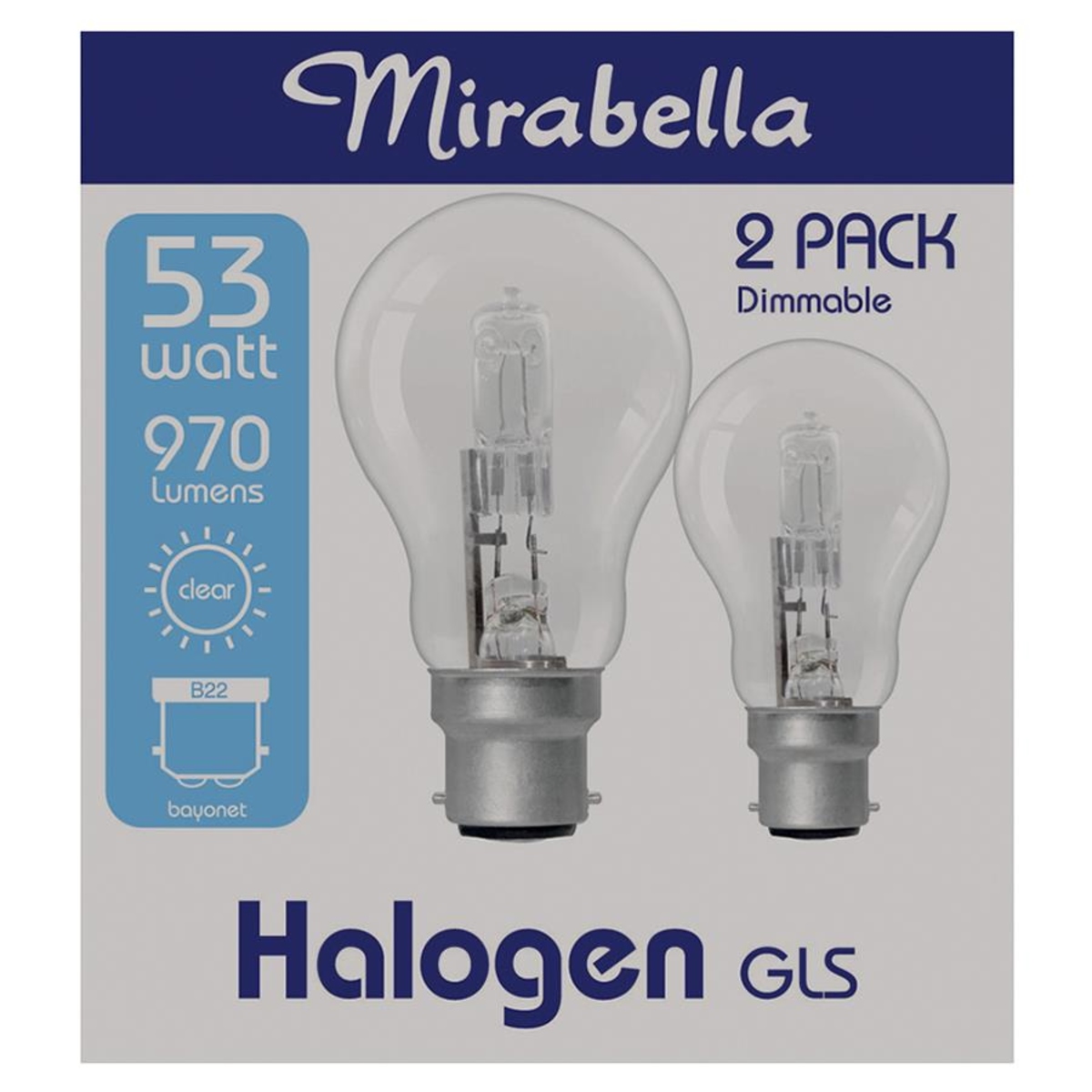 Mirabella 2 Pack B22 53W Dimmable Halogen GLS Bulb Kmart