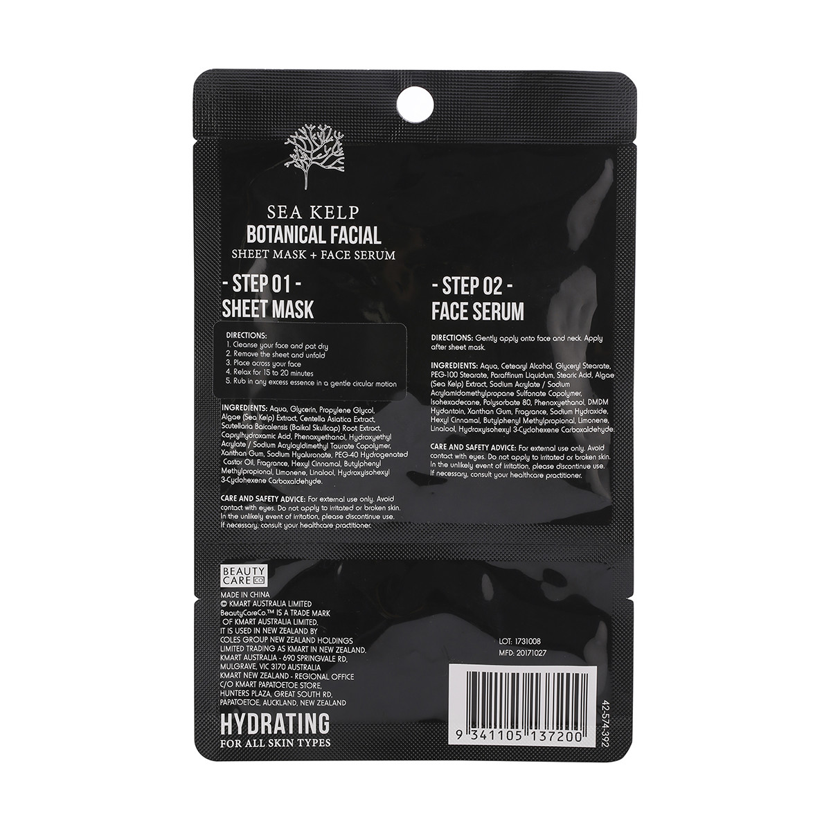Sea Kelp Botanical Facial Sheet Mask + Face Serum Kmart