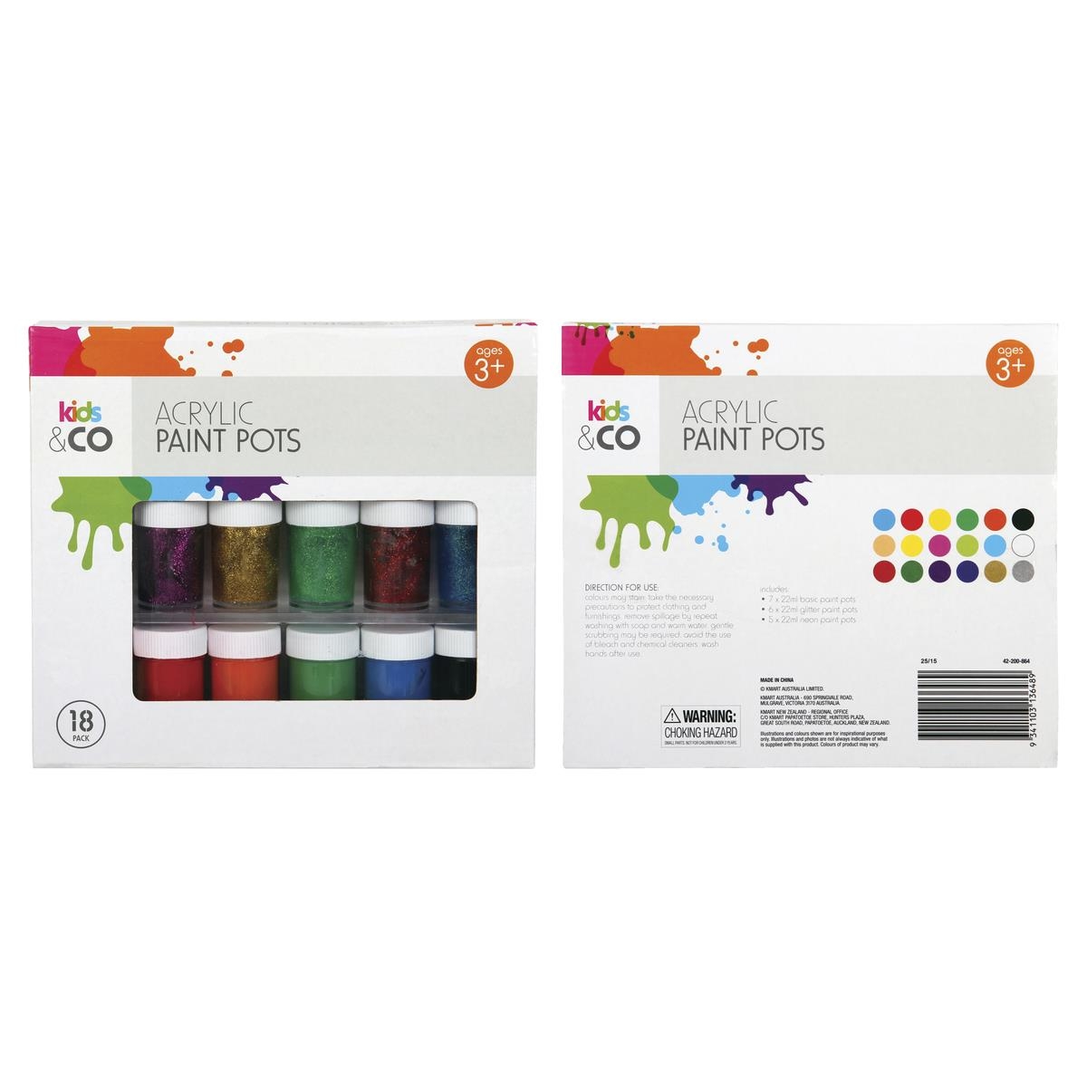 18 Pack Acrylic Paint Pots Kmart