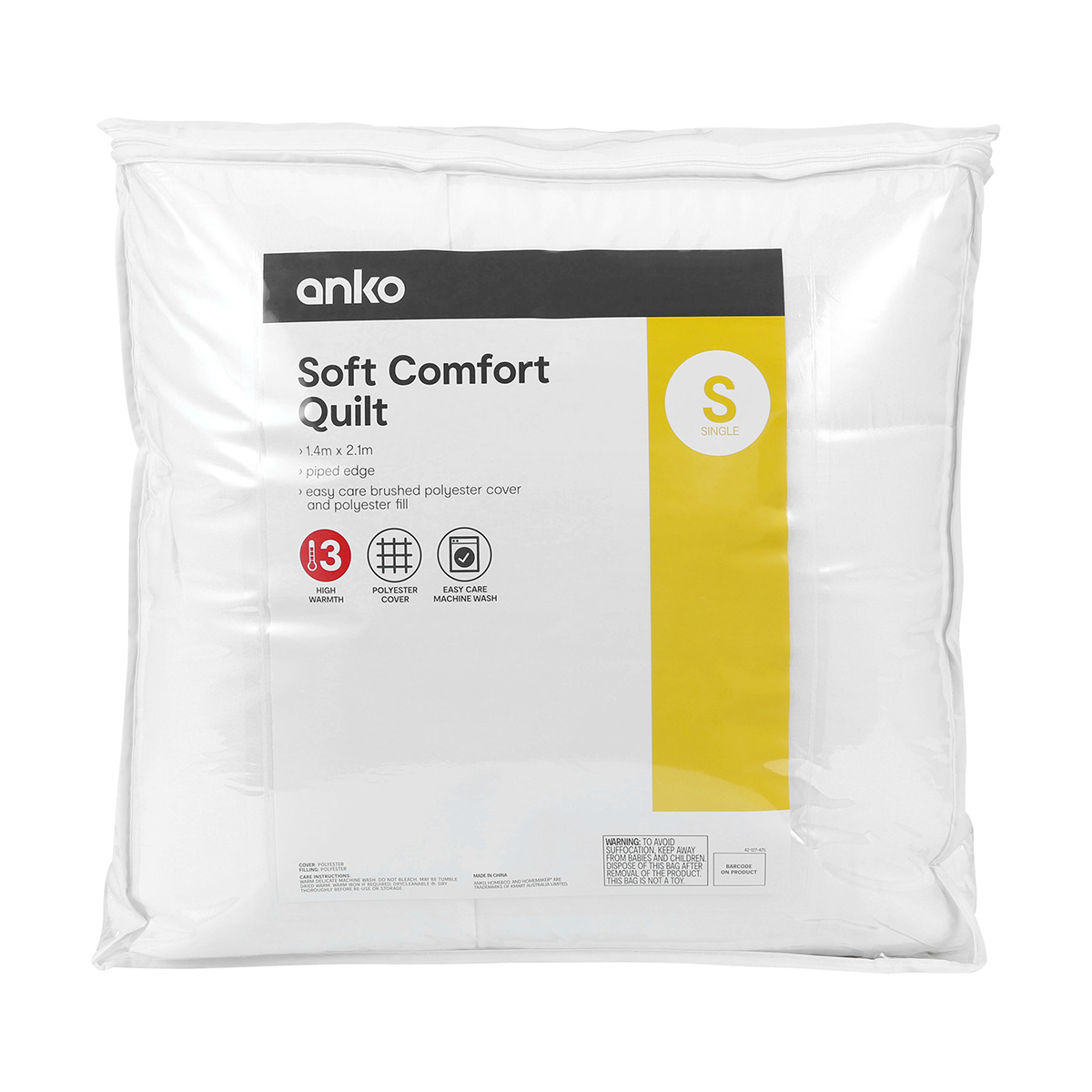 High Warmth Soft Comfort Quilt Single Bed Kmart