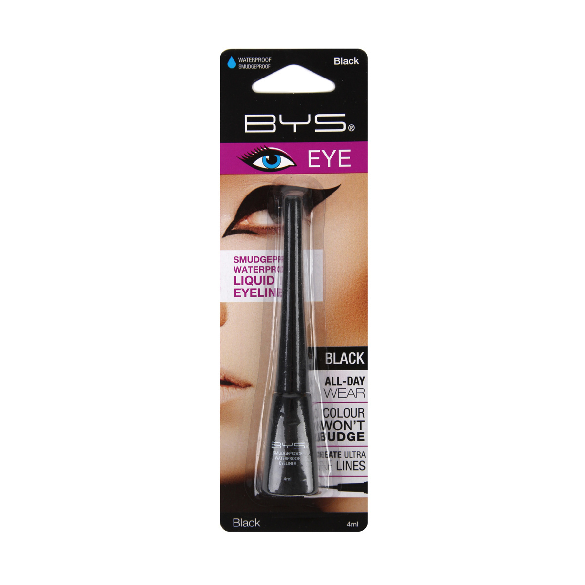 BYS Waterproof & Smudgeproof Liquid Eyeliner 4ml, Black Kmart