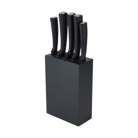 grey knife block with knives