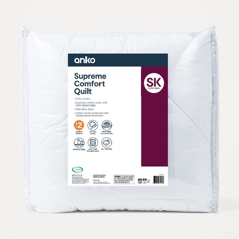Supreme Comfort Quilt Super King Bed White Kmart Supreme Comfort Quilt Super King Bed, What Size Quilt For A Super King Bed