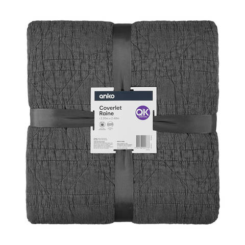 Raine Coverlet Queen King Bed Charcoal Kmart