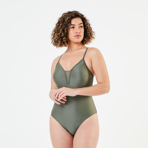 Deep V Neck Mesh One Piece Swimsuit Kmart