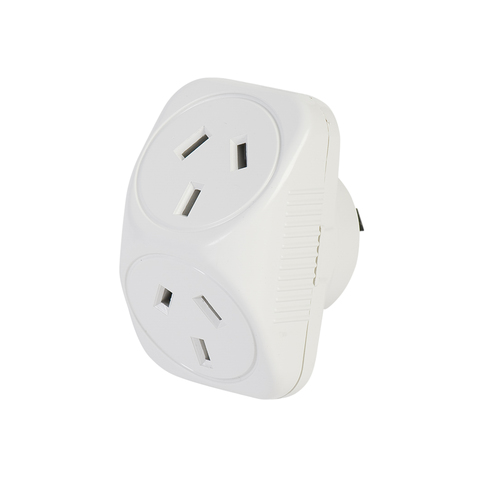3x HPM 10A Mains Power Double Adaptor Twin Adapter Triangular Wall Plug White