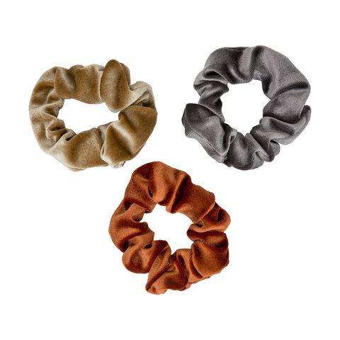 3 Pack Velvet Look Scrunchies Rust Charcoal Mustard Kmart - roblox scrunchies