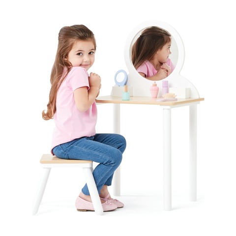 Wooden Vanity Set With Stool Kmart, Children S Vanity Table With Mirror And Bench