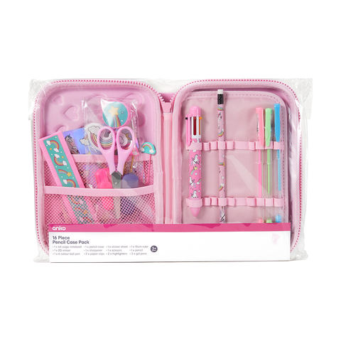 16 Piece Pencil Case Pack Pink Kmart