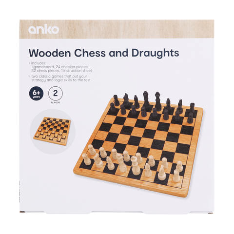 Wooden Chess And Draughts Game Kmart, Wooden Chess And Checkers Set Australia
