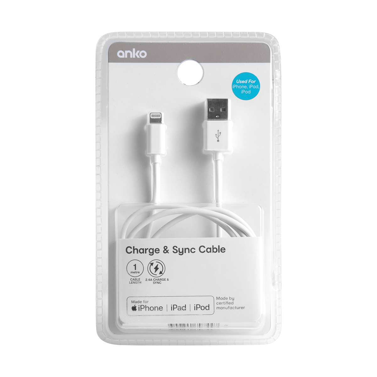 White USB to Lightning Cable Kmart