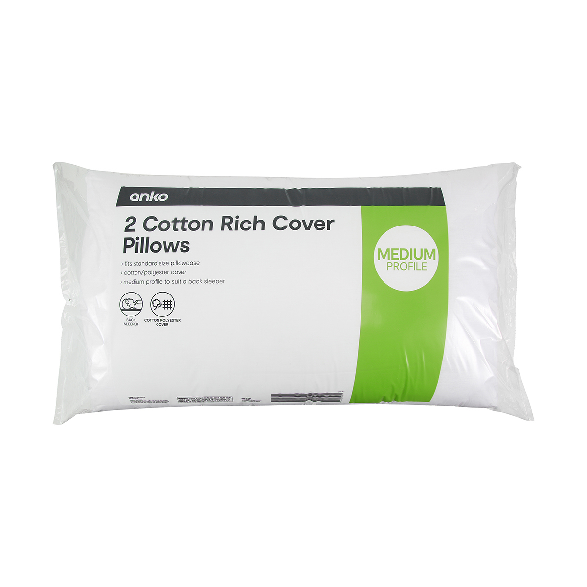 Cotton Rich Cover Pillows Medium Profile, Set of 2 Kmart