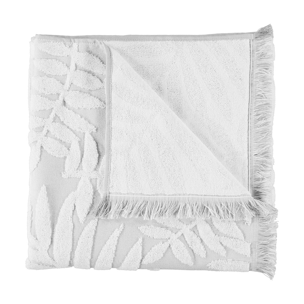Jacquard Leaf Bath Towel Grey & White Kmart
