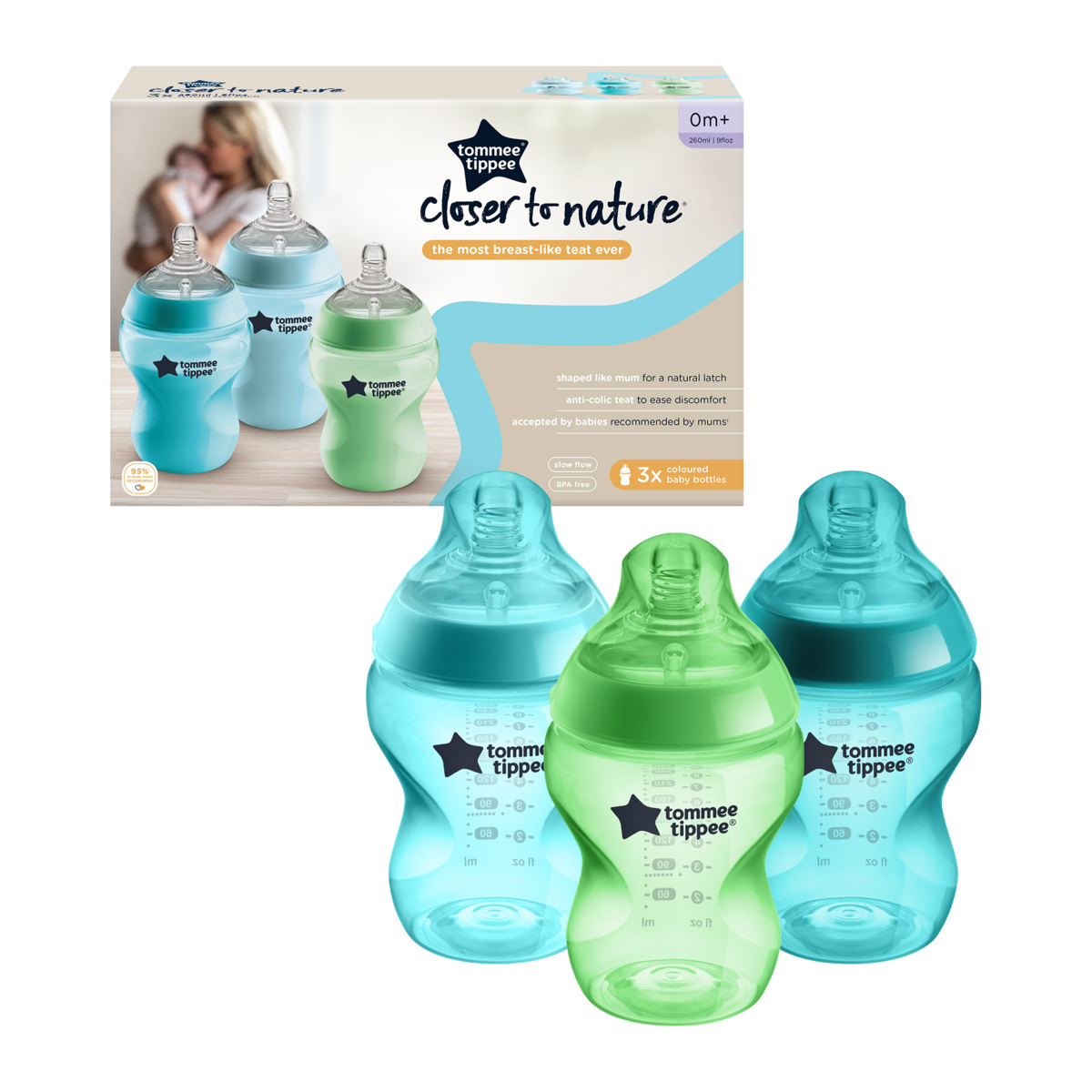 260ml Closer To Nature Tommee Tippee Baby Bottles Set of 3 Kmart