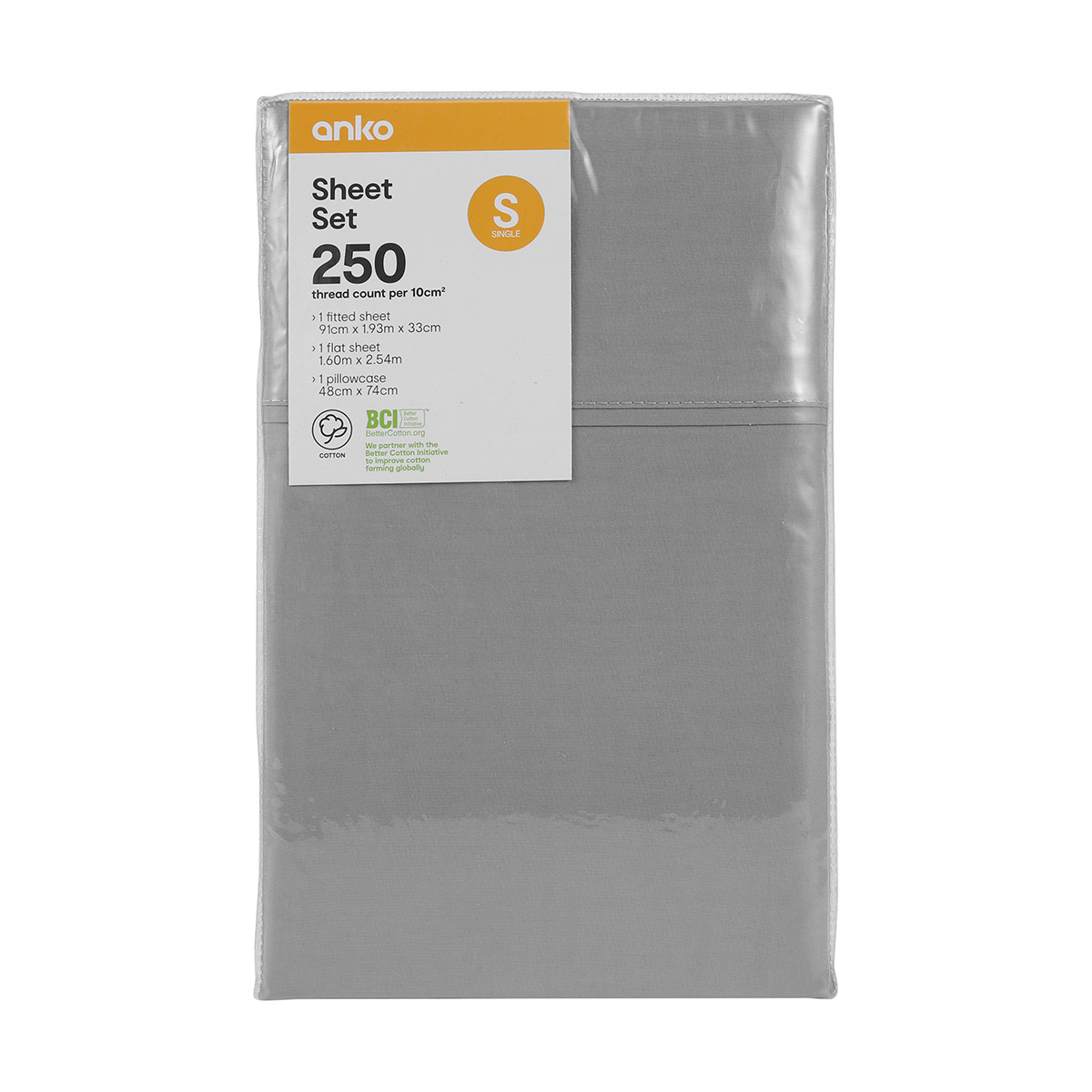 Plain Dyed Fitted Sheet Set Single Bed, Grey Kmart